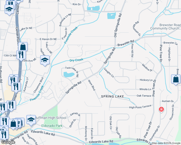 map of restaurants, bars, coffee shops, grocery stores, and more near 805 Tarpon Drive Northeast in Birmingham