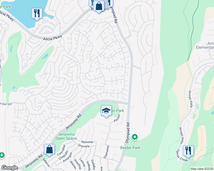 map of restaurants, bars, coffee shops, grocery stores, and more near 23692 Ribalta in Mission Viejo