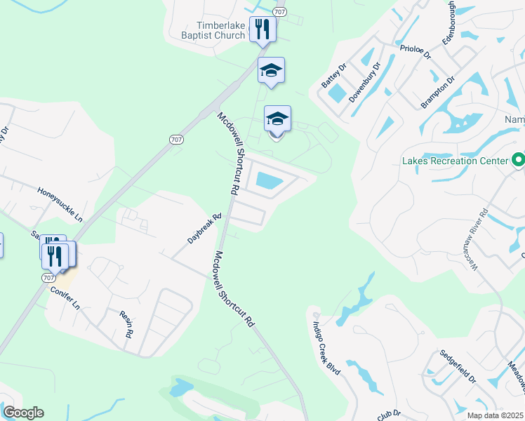 map of restaurants, bars, coffee shops, grocery stores, and more near 105 Woodland Park Loop in Myrtle Beach