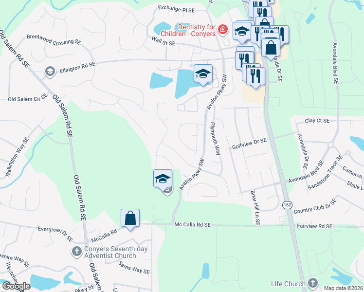 map of restaurants, bars, coffee shops, grocery stores, and more near 3280 Quincey Cross Southeast in Conyers