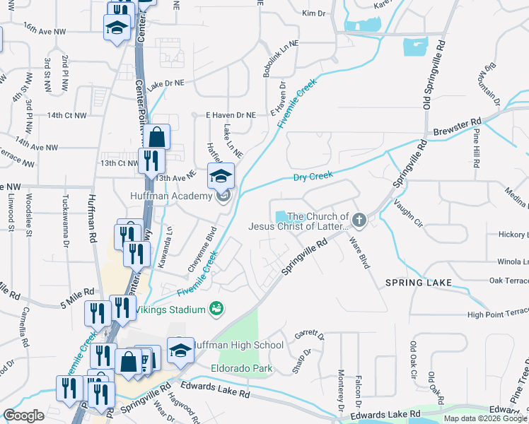map of restaurants, bars, coffee shops, grocery stores, and more near 821 Twin Lake Drive Northeast in Birmingham