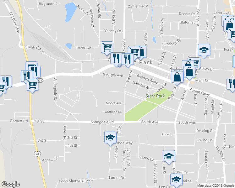 map of restaurants, bars, coffee shops, grocery stores, and more near 567 Bridge Avenue in Forest Park