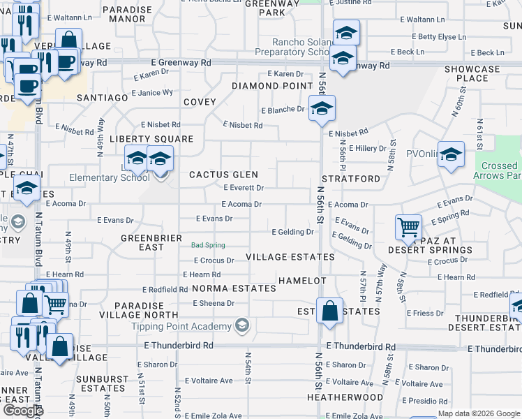 map of restaurants, bars, coffee shops, grocery stores, and more near 14459 North 54th Street in Scottsdale