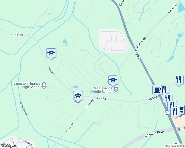 map of restaurants, bars, coffee shops, grocery stores, and more near 5031 Estonian Dr in Fairburn