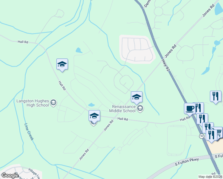 map of restaurants, bars, coffee shops, grocery stores, and more near 5031 Estonian Drive in Fairburn