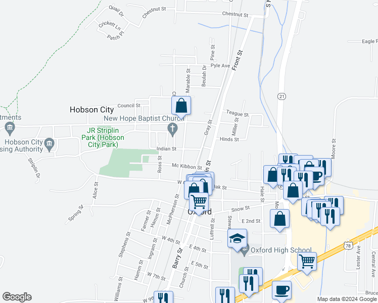 map of restaurants, bars, coffee shops, grocery stores, and more near 112 Graham Street in Oxford