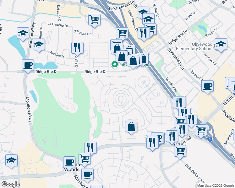 map of restaurants, bars, coffee shops, grocery stores, and more near 2294 Via Puerta in Laguna Woods