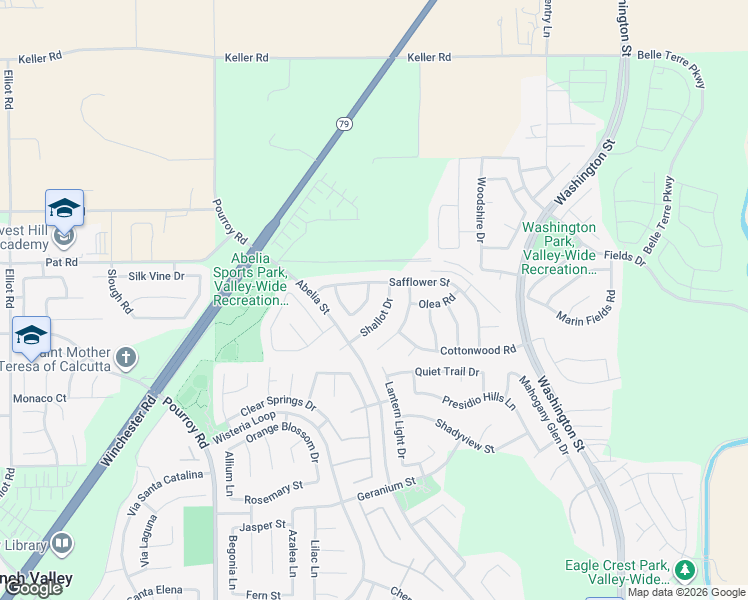 map of restaurants, bars, coffee shops, grocery stores, and more near 34580 Sourwood Way in Winchester