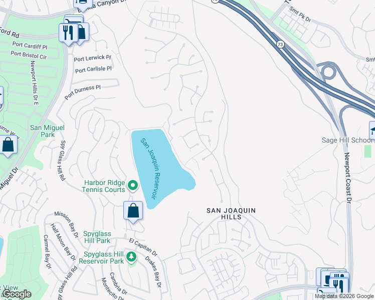 map of restaurants, bars, coffee shops, grocery stores, and more near 31 Harcourt in Newport Beach