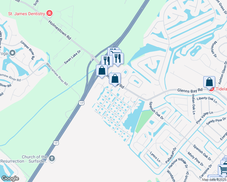 map of restaurants, bars, coffee shops, grocery stores, and more near 2263 Andover Drive in Myrtle Beach
