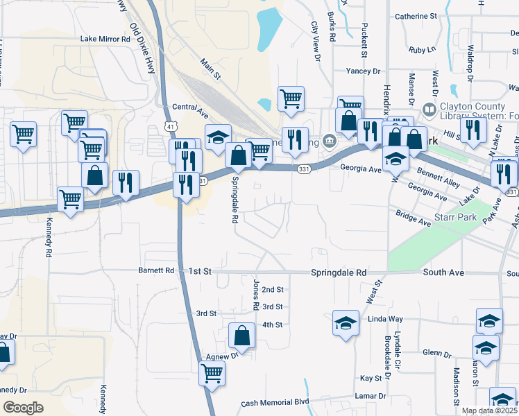 map of restaurants, bars, coffee shops, grocery stores, and more near 130 Governors Drive in Forest Park