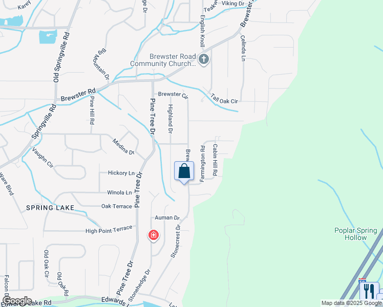 map of restaurants, bars, coffee shops, grocery stores, and more near 1433 Brewster Circle in Birmingham