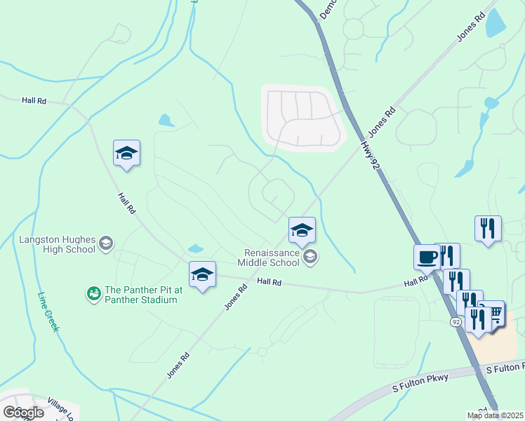 map of restaurants, bars, coffee shops, grocery stores, and more near 5040 Estonian Drive in Fairburn