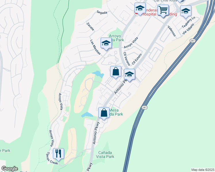 map of restaurants, bars, coffee shops, grocery stores, and more near 194 Vía Contento in Rancho Santa Margarita