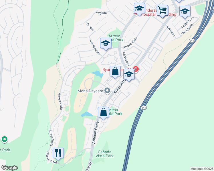 map of restaurants, bars, coffee shops, grocery stores, and more near 194 Vía Contento in Rancho Santa Margarita