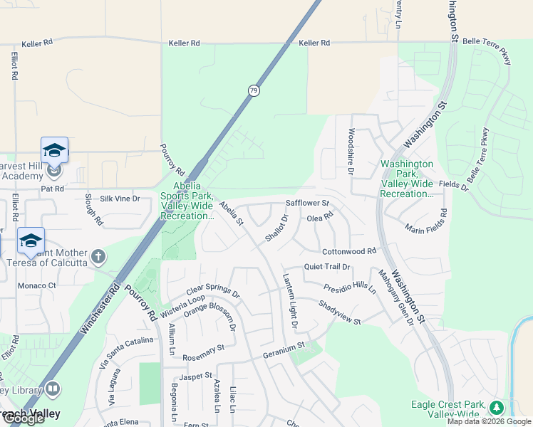 map of restaurants, bars, coffee shops, grocery stores, and more near 34575 Sourwood Way in Winchester
