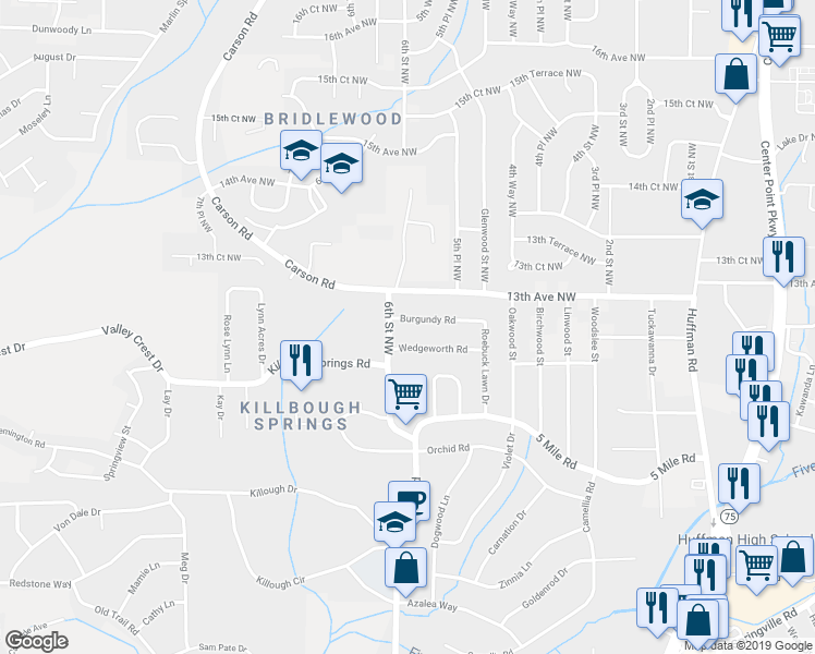 map of restaurants, bars, coffee shops, grocery stores, and more near 445 Burgundy Road in Birmingham