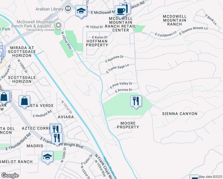 map of restaurants, bars, coffee shops, grocery stores, and more near 10375 East Acoma Drive in Scottsdale