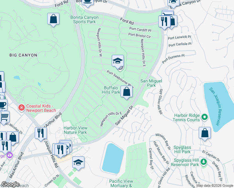 map of restaurants, bars, coffee shops, grocery stores, and more near 1951 Port Locksleigh Place in Newport Beach