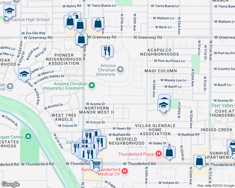 map of restaurants, bars, coffee shops, grocery stores, and more near 5650 West Saint Moritz Lane in Glendale