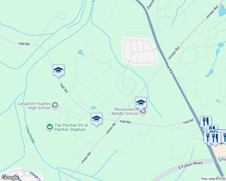 map of restaurants, bars, coffee shops, grocery stores, and more near 5027 Estonian Drive in Fairburn