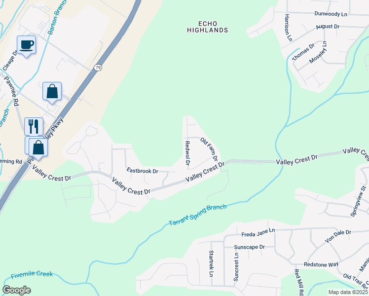 map of restaurants, bars, coffee shops, grocery stores, and more near 1128 Redwol Drive in Birmingham