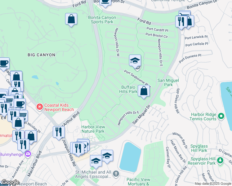 map of restaurants, bars, coffee shops, grocery stores, and more near 1860 Port Taggart Place in Newport Beach