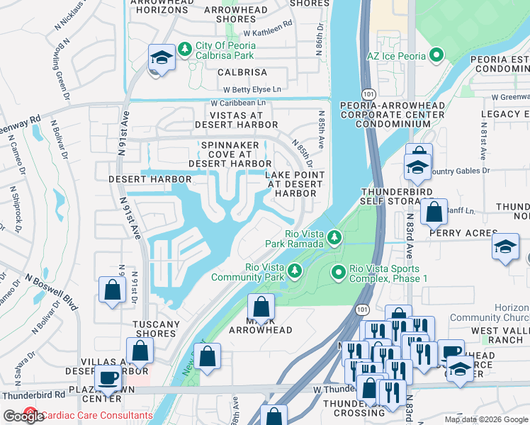 map of restaurants, bars, coffee shops, grocery stores, and more near 14629 North 87th Drive in Peoria