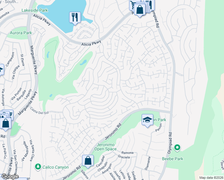 map of restaurants, bars, coffee shops, grocery stores, and more near 28172 Vía Chabas in Mission Viejo