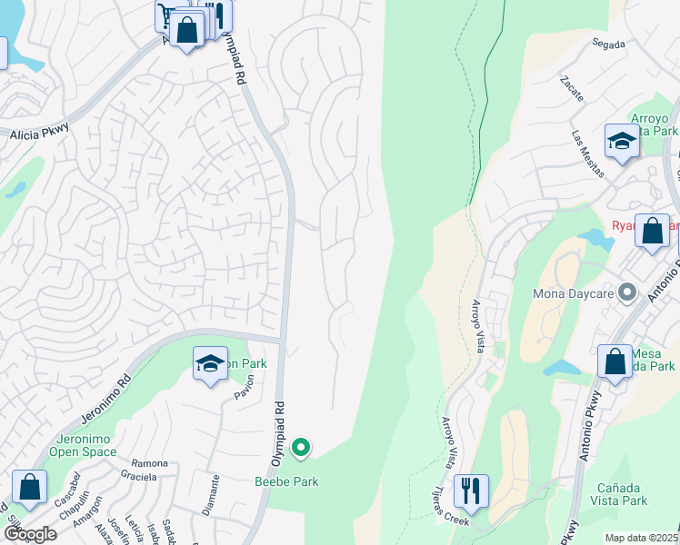 map of restaurants, bars, coffee shops, grocery stores, and more near 23612 Bradbury in Mission Viejo