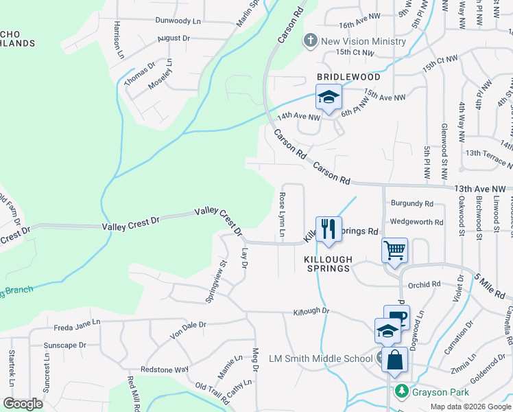 map of restaurants, bars, coffee shops, grocery stores, and more near 204 Killough Springs Road in Birmingham