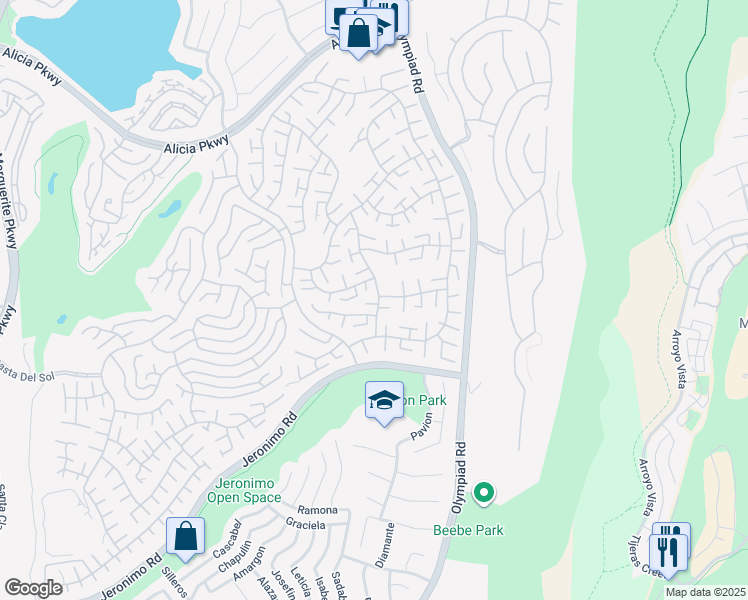 map of restaurants, bars, coffee shops, grocery stores, and more near 23661 Ribalta in Mission Viejo