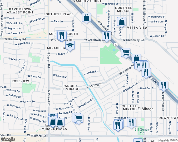 map of restaurants, bars, coffee shops, grocery stores, and more near 12560 West Mauna Loa Lane in El Mirage
