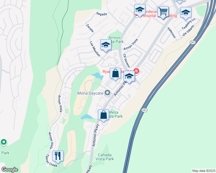 map of restaurants, bars, coffee shops, grocery stores, and more near 188 Vía Contento in Rancho Santa Margarita