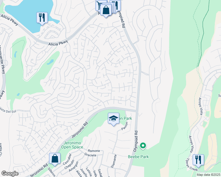 map of restaurants, bars, coffee shops, grocery stores, and more near 23661 Ribalta in Mission Viejo