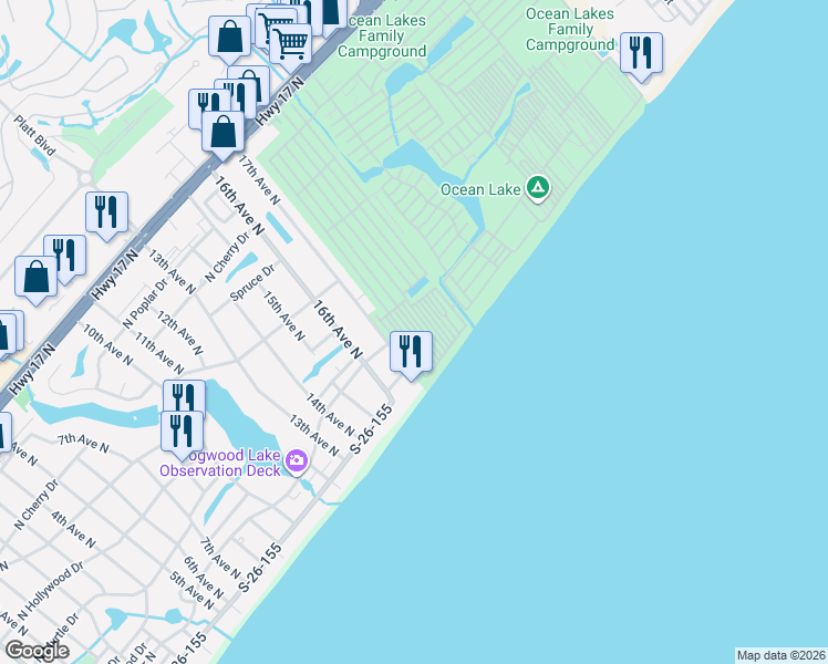 map of restaurants, bars, coffee shops, grocery stores, and more near 1120-A Sand Dollar Drive in Myrtle Beach