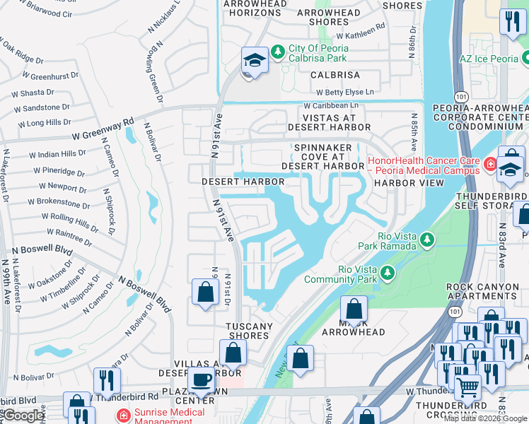 map of restaurants, bars, coffee shops, grocery stores, and more near 9024 West Mauna Loa Lane in Peoria