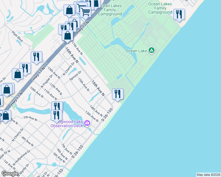 map of restaurants, bars, coffee shops, grocery stores, and more near 1120-A Sand Dollar Drive in Myrtle Beach