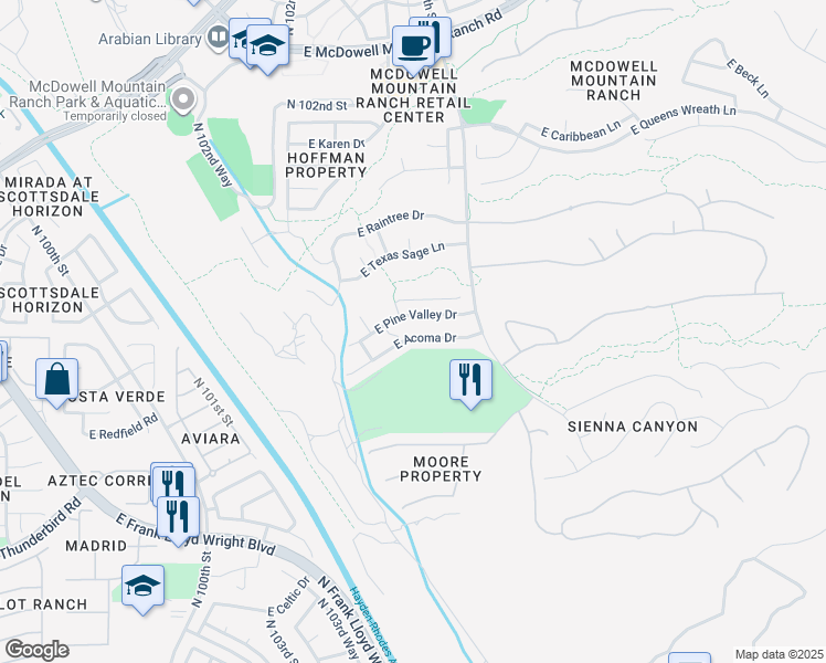 map of restaurants, bars, coffee shops, grocery stores, and more near 10437 East Helm Drive in Scottsdale