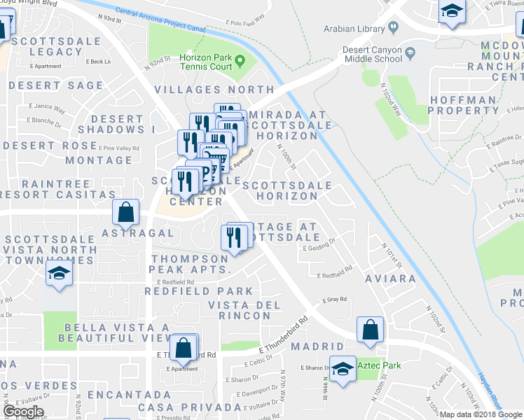 map of restaurants, bars, coffee shops, grocery stores, and more near 14655 North 97th Street in Scottsdale