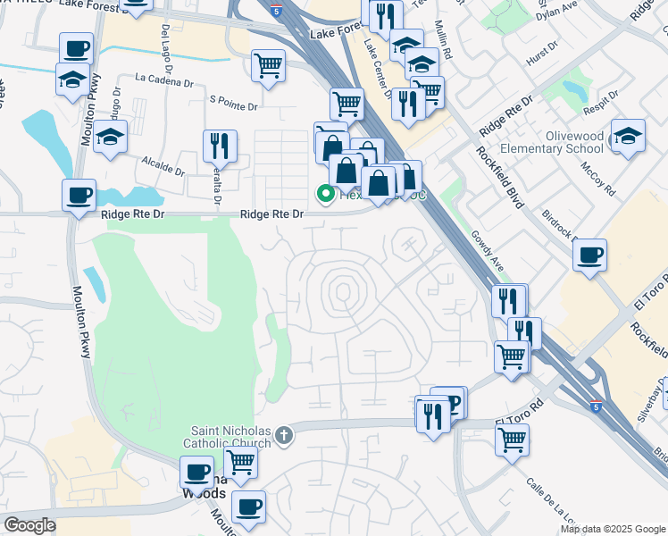 map of restaurants, bars, coffee shops, grocery stores, and more near 2276 Via Mariposa East in Laguna Woods