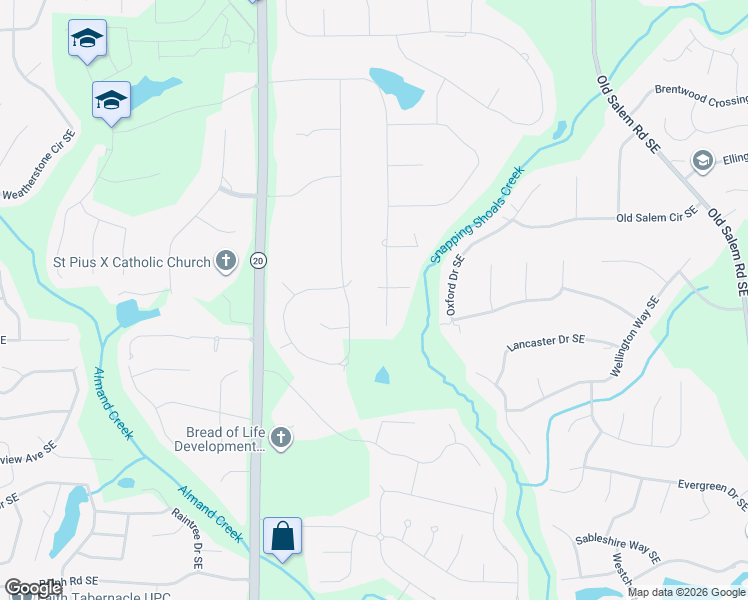 map of restaurants, bars, coffee shops, grocery stores, and more near 1240 Vineyard Drive Southeast in Conyers