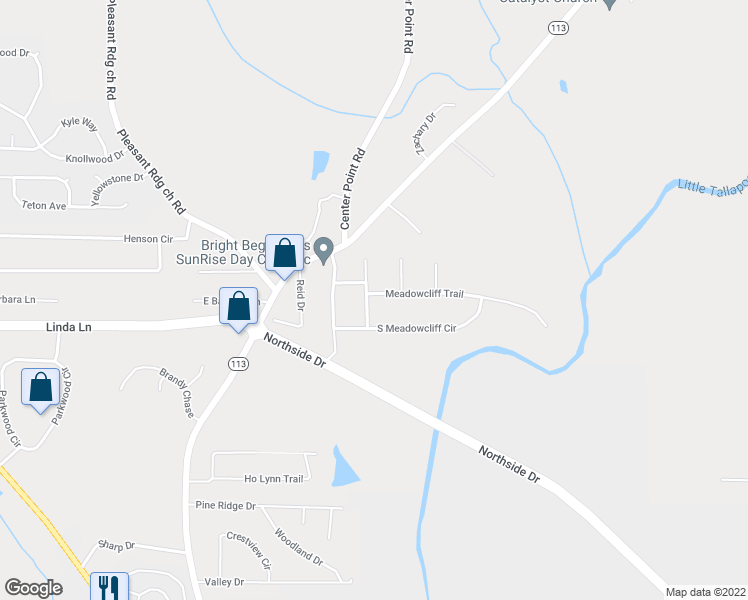 map of restaurants, bars, coffee shops, grocery stores, and more near 35 East Meadowcliff Circle in Carrollton
