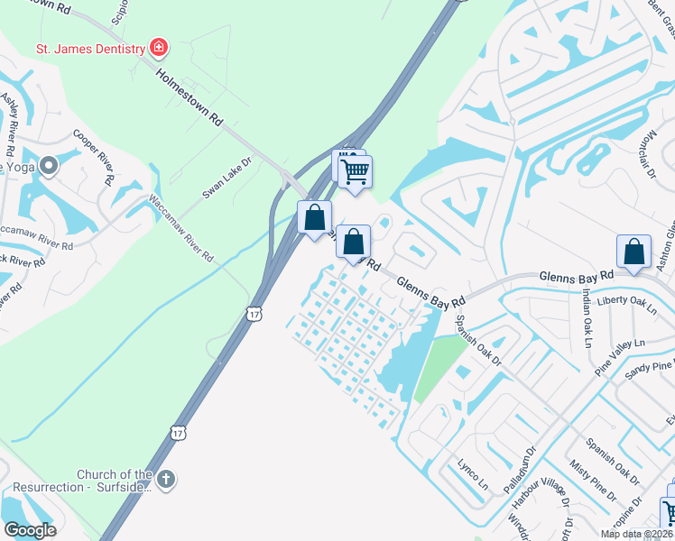 map of restaurants, bars, coffee shops, grocery stores, and more near 2280 Andover Drive in Myrtle Beach