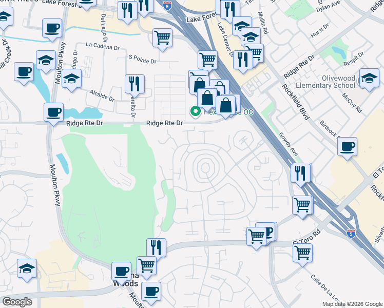 map of restaurants, bars, coffee shops, grocery stores, and more near 2280 Via Mariposa West in Laguna Woods
