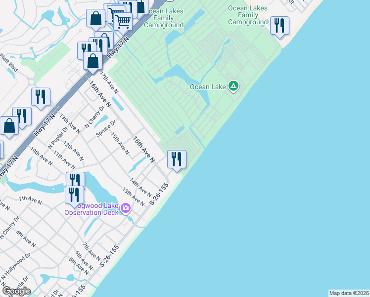 map of restaurants, bars, coffee shops, grocery stores, and more near 1021-E East Sand Dollar Drive in Myrtle Beach