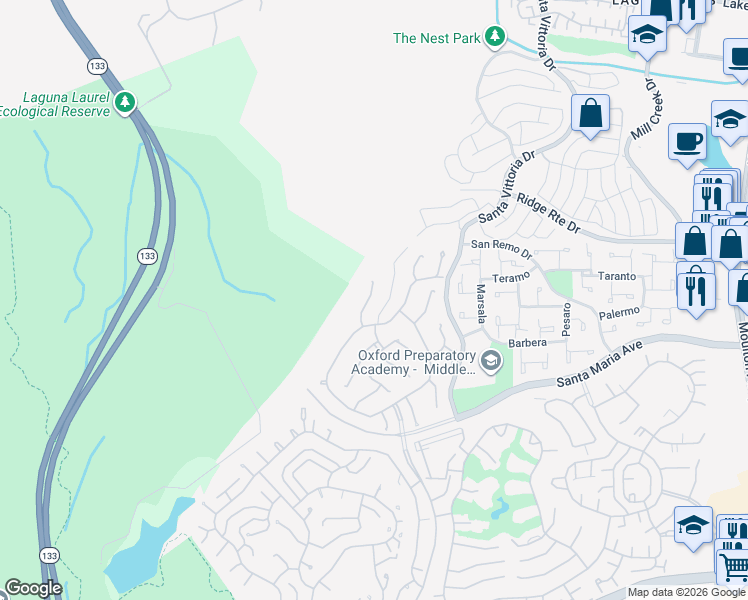 map of restaurants, bars, coffee shops, grocery stores, and more near 5309 Cantante in Laguna Woods