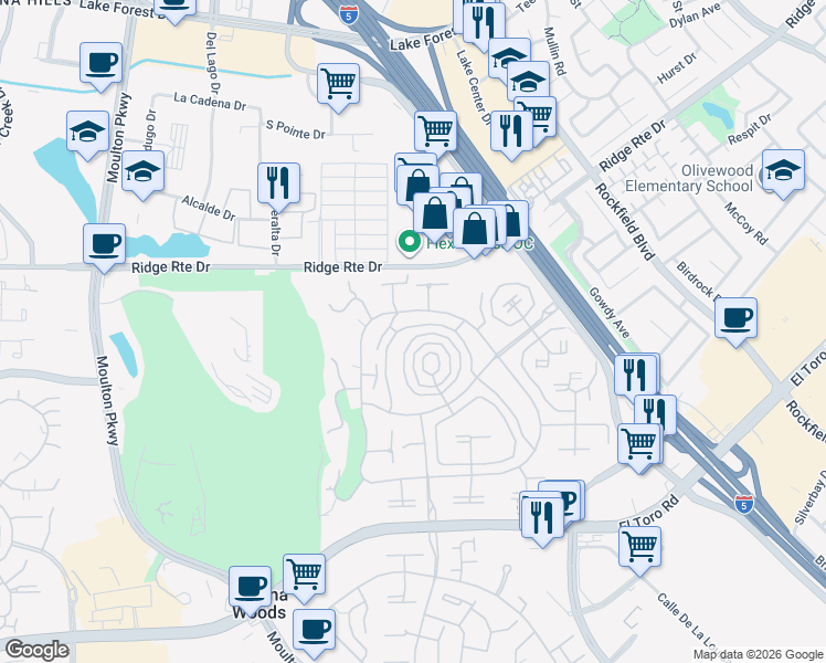 map of restaurants, bars, coffee shops, grocery stores, and more near 2290 Via Puerta in Laguna Woods