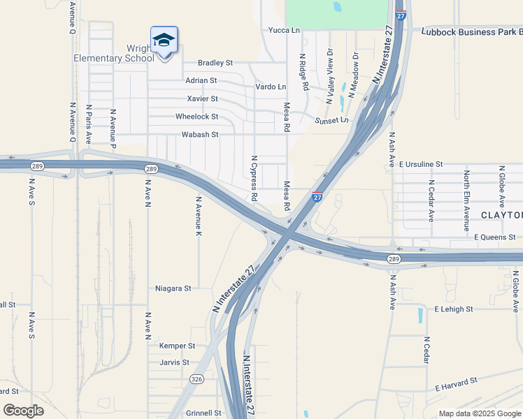 map of restaurants, bars, coffee shops, grocery stores, and more near 719 Texas 289 Loop Frontage Road in Lubbock