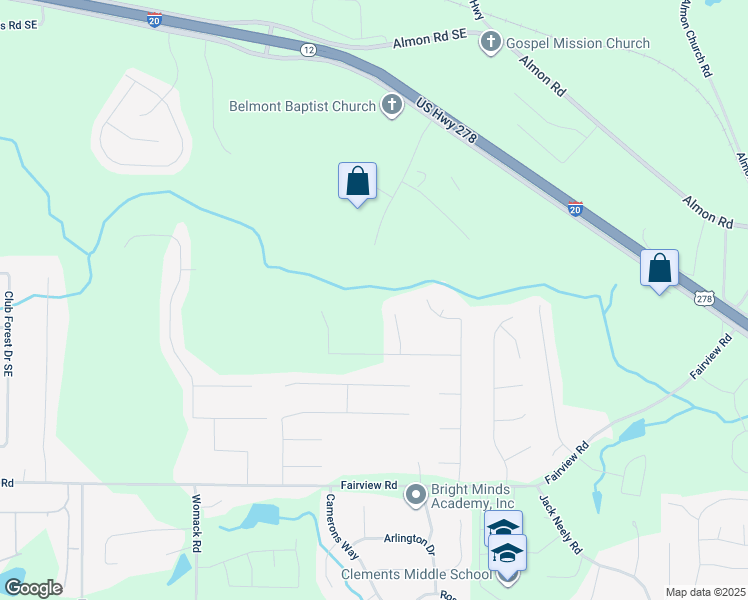 map of restaurants, bars, coffee shops, grocery stores, and more near 75 Fairwoods Court in Covington